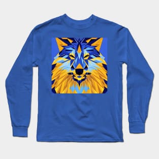 Pop Art Geometric Wolf Face Long Sleeve T-Shirt